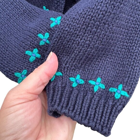 Maggie Lawrence Vintage Womens Embroidered Floral Navy Cardigan Knit Sweater M - Picture 3 of 11